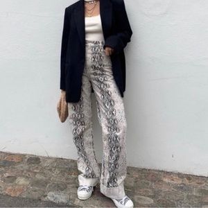Zara high rise straight leg snakeskin jeans